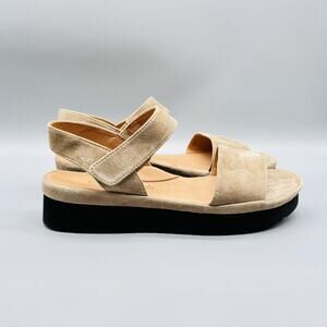 L'Amour Des Pieds Sandals Womens 10 Beige Suede Leather Platform Wedge Comfort